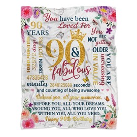 MUCHNEE 90th Birthday Gifts for Women, 90th Birthday Blanket 60x50in, 90 Year Old Birthday Gifts for Grandma Mom Wife Sister, 1945 Birthday Gifts for Women, Happy 90th Birthday Party Decorations