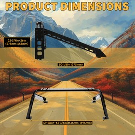 KUAFU Adjustable Roll Bar Chase Rack Compatible with Full Size Trucks04-24 F150 F-150|07-18 Silverado Sierra 1500|07-24 Tundra|04-24 Titan|19-24 Ram 1500 Sports Bar Cargo Rack Black Steel