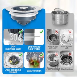 Colador de Drenaje de Fregadero de Cocina 3 en 1 y tapón de Fregadero, Piezas de instalación de Enchufe de Acero Inoxidable y Fregadero con Cesta antiobstrucción, se Adapta al Orificio de Drenaje de