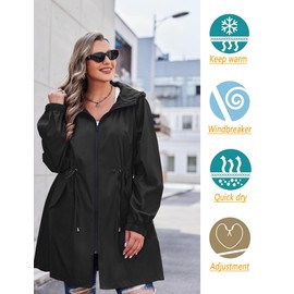 IN'VOLAND Women's Rain Jacket Plus Size Long Raincoat Lightweight Hooded Windbreaker Waterproof Jackets with Pockets
