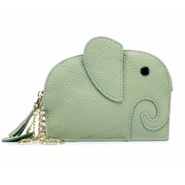 imeetu Women's Coin Purse, Cute Elephant Coin Case, Mini Wallet, Compact, Handheld, Key Ring, Plain, Thin, Matcha