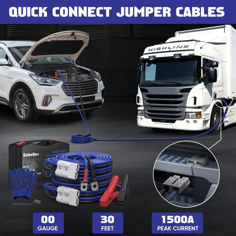 EXTRESPO 2/0 Gauge 30 FT Heavy Duty Jumper Cables, 1500Amp