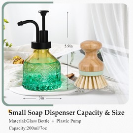 RACOBOT Green Soap Dispenser, Small Hand Soap Dispenser Bathroom, Vintage Glass Soap Dispenser with Pump, 7 oz Mini Dish Soap Dispenser for Kitchen, Liquid Bathroom Countertop Soap and Lotion Bottles