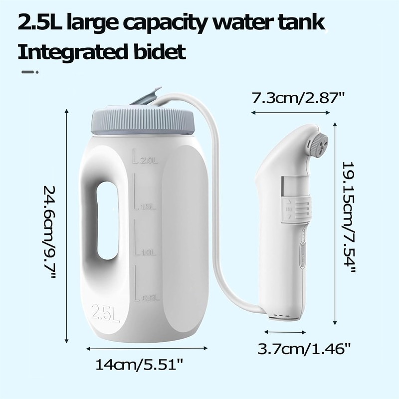 Ducha De Glúteos para Hombres Mujeres Niños,2.5L Eléctrica Portable Bidet,Botella