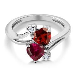 Gem Stone King 925 Sterling Silver Red Garnet Red Created Ruby Ring For Women (1.89 Cttw, Heart Shape 6MM, Gemstone January Birthstone, Available In Size 5, 6, 7, 8, 9)