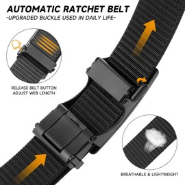 GAEKEAO Ratchet Belt for Men - No-Holes Adjustable Nylon Belt with Slide Buckle for Golf, Casual, Work & Travel Gift Boxed