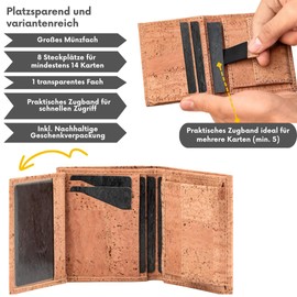 Simaru Cork Wallet, Slim Wallet with Pull Tab for Card Slot, Unisex Mini Wallet, Wallet with RFID Protection, Small, Compact & Vegan, beige, Modern