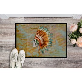 Caroline's Treasures BB5127MAT Day of The Dead Indian Skull Doormat 18x27 Front Door Mat Indoor Outdoor Rugs for Entryway, Non Slip Washable Low Pile, 18H X 27W