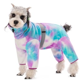 Dog Coats for Small Dogs, Polar Fleece Dog Pajamas Bodysuit, Puppy Onesies Tie Dye Jumpsuits, Dogs Warm Clothes Four-Legged, Doggie Fullbody Winter Jacket Vest