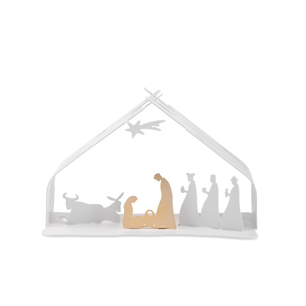 Alessi Bark Crib BM09 W Design Christmas Crib Reproduction with Golden Features Stainless Steel, White