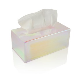 Acrylic Tissue Box Holder, Clear Tissue Box Dispenser for Facial Tissue, Napkins, Dryer Sheets. Perfect Cover for Bathroom, Desks, Countertops, Vanity, Bedroom, Night Stands (Rectangle, Iridescent)