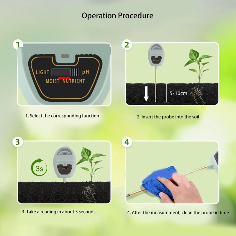 Soil Moisture Meter Professional High Sensitivity Accurate 4 in 1