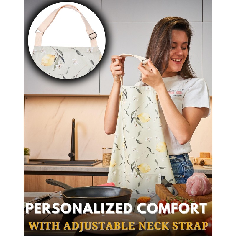 poofico Premium Adjustable Cooking Colored Aprons for Women with Pockets|