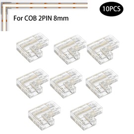 TOKERU COB 2PIN 8MM LED Strip Connectors (10PCS) – Ideal for L-Shaped 90-Degree Corners, Quick Solder-Free Installation, Transparent Crystal Buckle Design