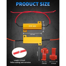 AUXLIGHT 4Pcs Quality 50W 6ohm Load Resistors - Fix LED Bulb Hyper Flash/Error Code, Turn Signal Fast Blinker (Resistors get very hot during working)