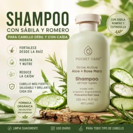 Shampoo Anticaída y Fortalecedor – Cabello Más Fuerte y con Menos Caída – Orgánico Sin Sulfatos con Romero y Sábila – Hidratación y Crecimiento – 325 
