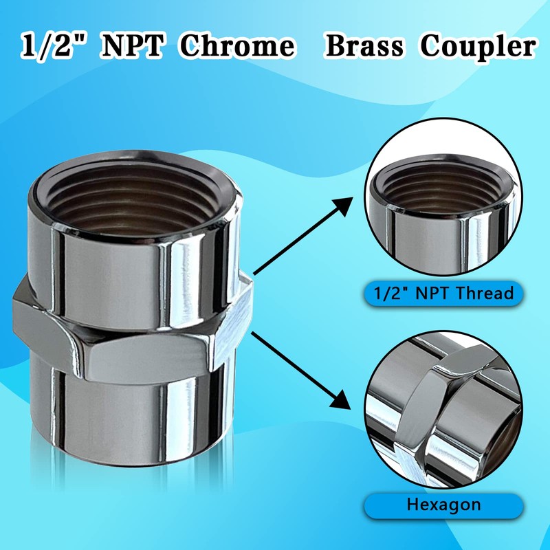 Brass Pipe Fitting-1/2" NPT Female×1/2" NPT Female Pipe Coupling-Chrome Plated