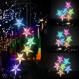 TDA Solar Wind Chimes Light Outdoor Changing Color Decorative Mobile Portable for Patio Walkway Pathway Backyard Landscape Decoration (Transparent Star)