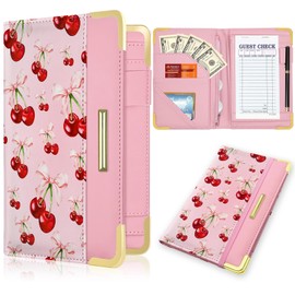 YeeCASE Server Book, Waiter Wallet in High Quality Leather, with Money Pocket and Zipper Pouch, Restaurant Waitstaff Organizer Fits Server Apron and Receipt Holder (Cherry)