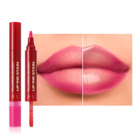 JUAAZIN Pink Dual-Ended Liquid Watercolor Lip Liner & Hydrating Tinted Lip Oil, Highly Pigmented Long Lasting Lip marker pen, Smudge Proof Natural Finish, Precise Chisel Tip Marker 01#