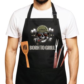 MoonWorks Men's BBQ Apron Grill King Apron for Men Crown, Born To Grill Black