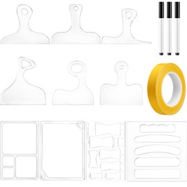 14 Pcs Router Templates for Woodworking, 6 Acrylic Charcuterie Board Handle Guides, Bowtie Inlay & 2 Tray Edge Templates, Angled Curvy Tracing Stencils Cut Guide Tools with Tape and Pens