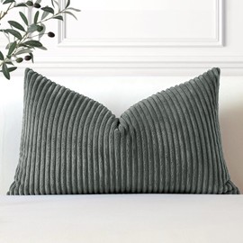 Artscope Cozy Striped Corduroy Cushion Cover 30x50cm Super Soft Decorative Oblong Throw Pillow Covers Case for Sofa Couch Bedroom Car Decor 12 x 20 Inches, Dark Gray