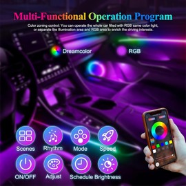 Acrylic Interior Car LED Lights with Wireless APP 6 in 1,Ambient Lighting Kits Fiber Optic Strip LEDs,16 Million Colors Music&DIY Function, Car Decorations Interior Accessories Gifts for Women Men