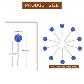 sourcing map 400 Pcs Push Pins, Map Thumb Tacks 4mm Round Head Decorative Push Pins for Bulletin Board Home Office Travel Wall DIY Crafts Map Photo, Blue