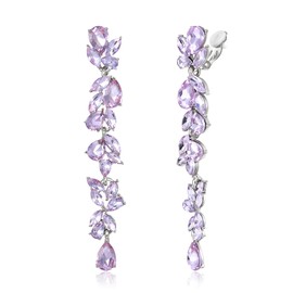 EVER FAITH Wedding Chandelier Clip-on Earrings for Women Brides, Rhinestone Crystal Marquise Bridal Long Accessory for Prom Light Purple Silver-Tone