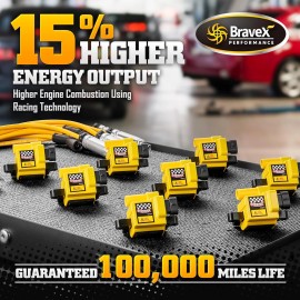 Bravex Ignition Coil UF271 D581 & 8mm Spark Plug Wire For Chevy GMC 4.8L 5.3L 6.0L 8.1L