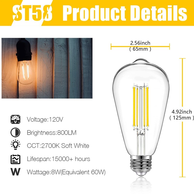 DAYBETTER 4 Pack Vintage LED Edison Bulbs, E26 Led Bulb