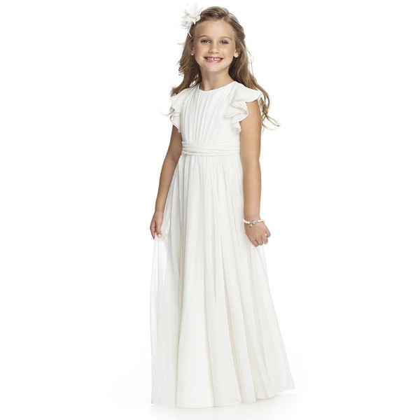 Abaowedding Fancy Chiffon Flower Girl Dresses Flutter Sleeves Junior Bridesmaid Dress(Size 12,White)