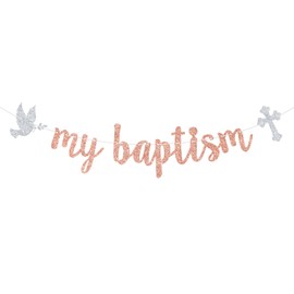 Goilpanitdia My Baptism Banner, Bless This Child, Mi Bautizo, Glittery Baptism/Cofirmation/Wedding/Baby Shower/1st Birthday Party Decorations, Rose Gold & Silver