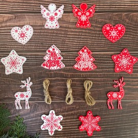 aufodara 12 Pieces Christmas Tree Decoration Christmas Wooden Pendant Christmas Decoration with Jute String for Hanging Christmas Tree Decorations DIY Crafts Christmas