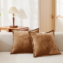 COCOPLOCEUS Luxurious Velvet Throw Pillow Covers 20x20 Set of 2 Decorative Pillow Covers Solid Square Cushion Case for Sofa Couch Bedroom Farmhouse, Caramel