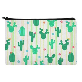 Cute Cactus with Flowers Pattern Makeup Cosmetic Bag Organizer Pouch