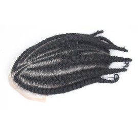 Lace Front+PU around Q6 Base Afro Braid Toupee for Men Afro Curl Hair Pieces for Men 100% Human Hair Replacement System 10x8inch Lace Human Hair Units (Style3 Braid)
