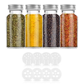 Kamoro HOME & KITCHEN 4 Spice Jars for Easy Storage of Spices - Thanks to Extra Large 170 ml Capacity Ideal for Refills - 8 Shakers in 2 Shapes for Easy Dosage