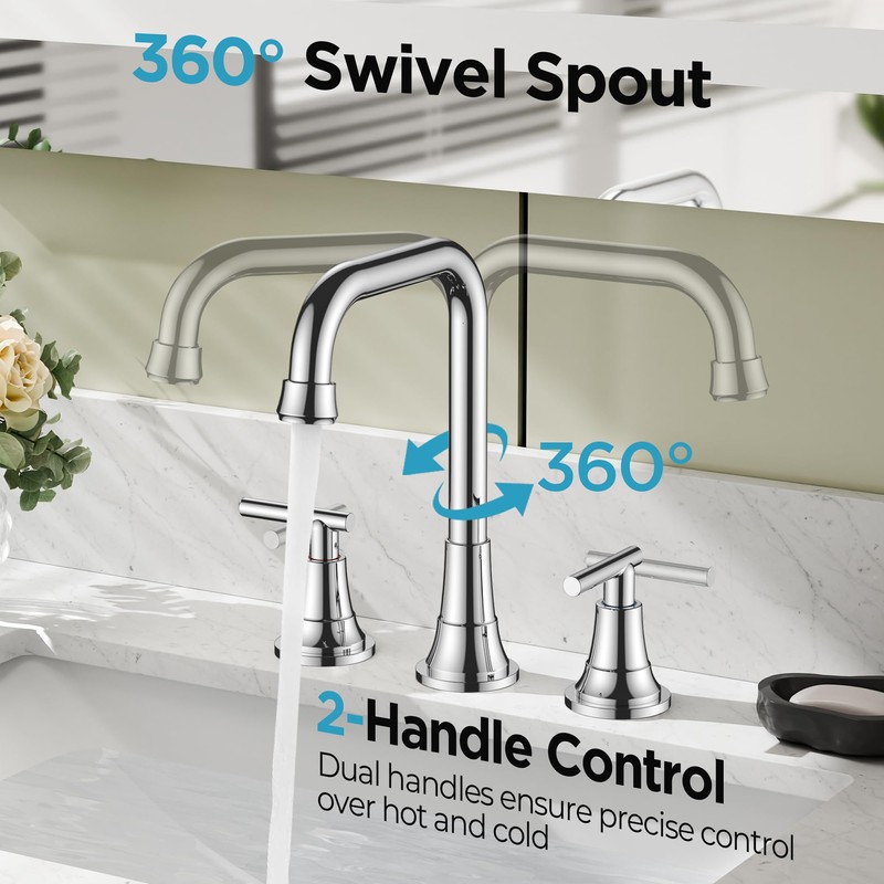 FORIOUS Widespread Bathroom Faucets Polished Chrome, 3 Hole Faucet for