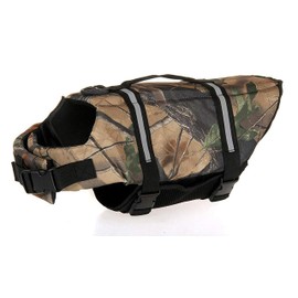 GabeFish Dog Life Jacket Vest Safety Clothes Collar Harness Saver Pet Swimming Preserver Reflective Strip Swimwear LightCamo Large