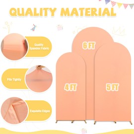 OMKSIH Peach Arch Cover Set of 3 Wedding Arch Covers Stretchy Backdrop 4FT 5FT 6FT Spandex Backdrop Arch Cover Cloth for Chiara Wall Cover Fitted Backdrop Cover for Arch Stand Baby Shower Decorations