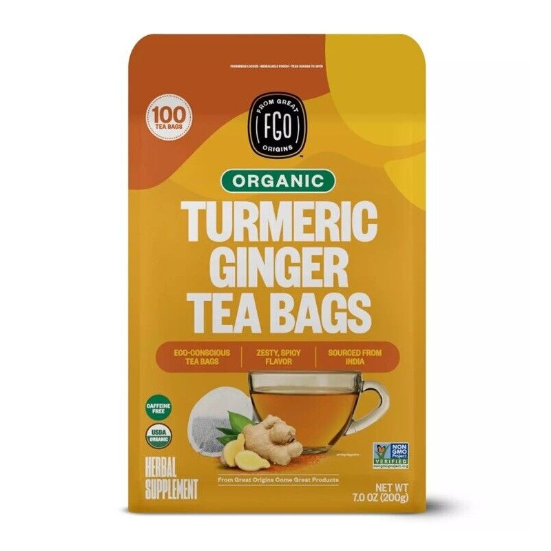 FGO Organic Turmeric Ginger Tea - Eco-Conscious Tea Bags -
