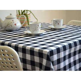 100% Cotton Fabric Gingham Table Cloth 160x240 Rectangular Natural Buffalo Linen Table Cover for Decor Outdoor Picnic and Kitchen Table Protector (BLACK - 1PC/ PACKAGE)
