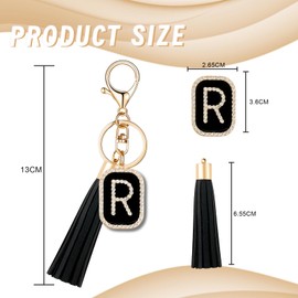 OKAICEN Fashion Cubic Zirconia Crystal Alphabet Initial Letter Keychain Black Tassel Pendant Key Ring for Purse Handbags Women Girl ('R')