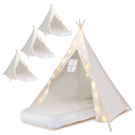 4 Pack Teepee Tent for Kids [Thickened] with Light String and Inflatable Airbed, Slumber Party Tents, Sleepover Tents Party for Girls Boys Indoor Outdoor (White)