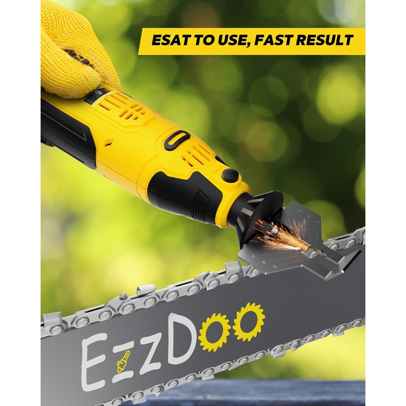 EzzDoo Electric Cordless Chainsaw Sharpener Kit - Portable 12V Chain