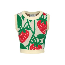 OXKNIT Women's Knitted Vest Skirt Sets, 1960s Mod Style Retro Strawberry Tank Straight Skirt 2 Piece Sets Summer Outfits