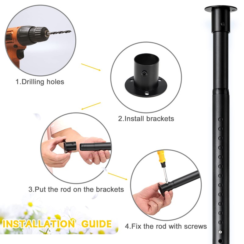 Closet Rod,17 to 96 Inch Adjustable Closet Rods for Hanging