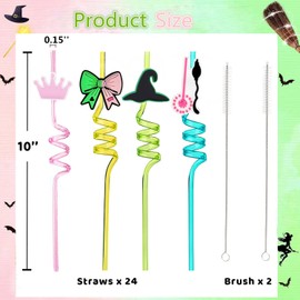 24pcs Witch Reusable Drinking Straws Plastic Cocktail Crazy Silly Straws for Green Pink Birthday Party Favors Decoration Supplies